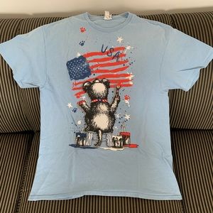 USA Americana Bear t-shirt L Flag Patriotic teddy graphic unisex red white blue